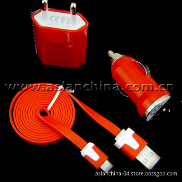Updated Price Smartphone 3 in 1 EU Wall Charger Kit Flat Cable (AK-053)